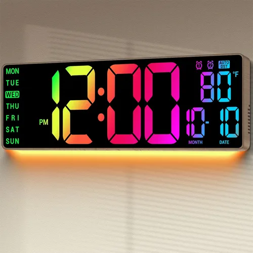 Miniatura 11 de Reloj de pared digital de 10": Reloj de doble alarma con montaje en pared, decoración para sala de estar, aula, escritorio de oficina, regalos