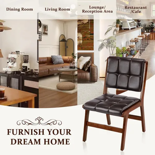 Miniatura 8 de Furniliving Juego de 4 sillas de comedor de madera de roble, estilo de mediados de siglo moderno, tapizadas en lino, silla de cocina con madera