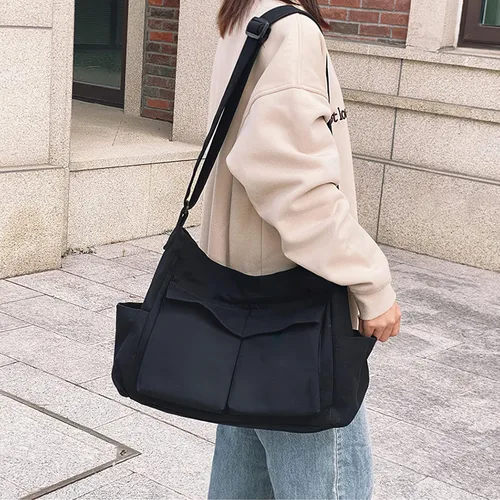 Miniatura 6 de WITERY Bolso bandolera de lona Bolso cruzado grande tipo hobo para mujeres y hombres, bolso casual para mujer, bolso de mano retro de mezclilla