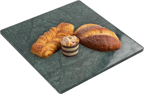 Miniatura 23 de Diflart Tabla de cortar de piedra de mármol natural para cocina, 16x16 pulgadas, negra, tabla de mármol grande para repostería con pies