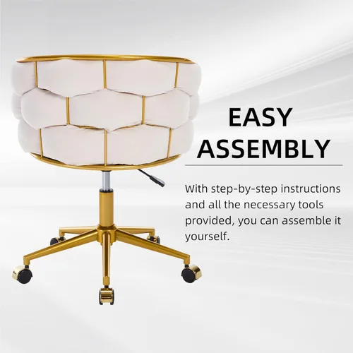 Miniatura 6 de Westice Silla de escritorio de terciopelo, silla dorada para oficina en casa con respaldo tapizado de terciopelo tejido a mano, silla giratoria