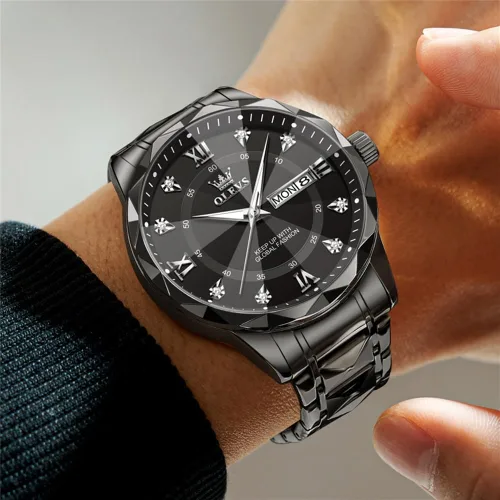 Miniatura 2 de OLEVS - Relojes para hombre de diamantes de lujo, casual, esfera grande, acero inoxidable, impermeable, para negocios, de vestir, analógico