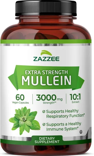 Zazzee Extracto de verbascum extrafuerte 10:1, 3000 mg de potencia, 60 cápsulas veganas, suministro para 2 meses, extracto estandarizado 10X, 100%