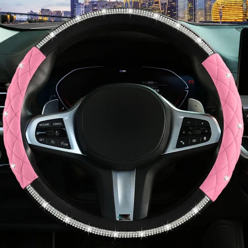 Miniatura 11 de Cubierta de volante de cuero para hombres, con patrón tejido negro, accesorios para auto, antideslizante, segura, suave, transpirable, adaptable a