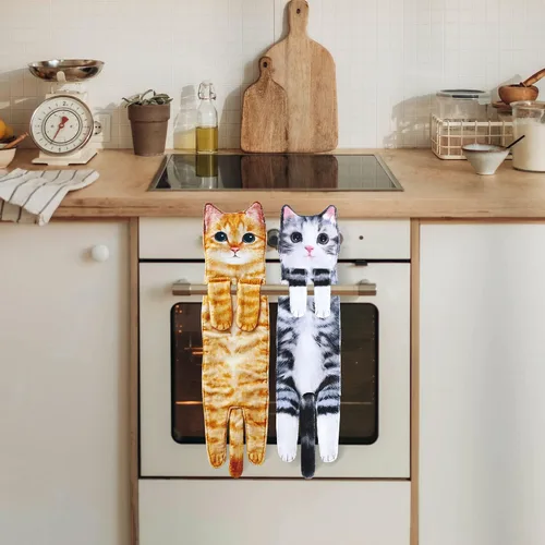 Miniatura 5 de Toallas de mano divertidas con forma de gato para baño y cocina, adorno de gato bonito y decorativo, toallas para la cara para colgar, para el Día