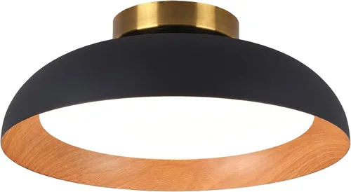 Bargeni Lámpara de techo empotrada, lámpara de techo LED de 12.5 pulgadas, 5CCT regulable/2700K-6000K/20W, negro mate con acento de madera, montaje