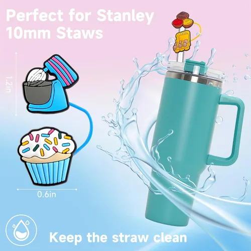 Miniatura 4 de Cubiertas de paja de comida de doble capa de 0.394 pulgadas, 8 piezas de puntas de popote portátiles para copa Stanley, a prueba de polvo, diseño
