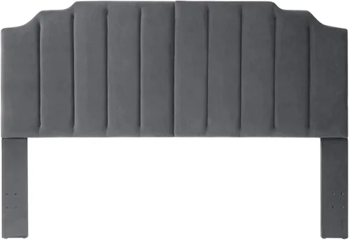 Miniatura 6 de 24KF - Cabecera tapizada de terciopelo gris oscuro con botones, tamaño California King, diseño moderno de canales verticales con borde superior