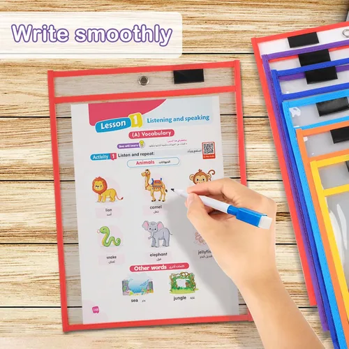 Miniatura 3 de Ufamrine - 6 fundas coloridas con bolsillos de borrado en seco, para boletos de trabajo (10 x 13 pulgadas), fundas de plástico reutilizables