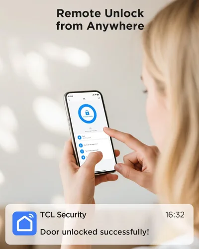 Miniatura 4 de TCL Cerradura inteligente Wi-Fi D1, cerradura de puerta de huellas dactilares, cerradura de cerrojo de entrada sin llave para puerta delantera, WiFi