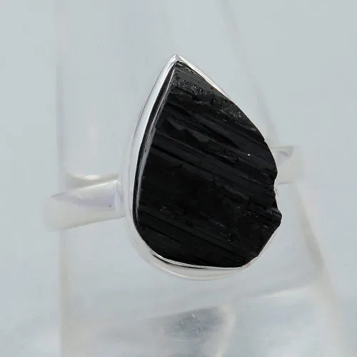Miniatura 5 de Jaipur Silver Jewels - Anillo de rebanada de turmalina negra sin cortar crudo, anillo de plata liso en forma de pera, la mejor joyería de regalo