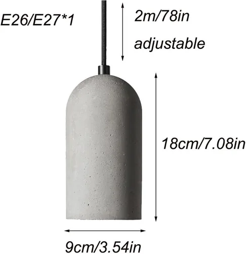 Miniatura 3 de Paquete de 2 luces colgantes de cemento gris, moderna lámpara colgante de techo de hormigón de 3.5 pulgadas, altura ajustable de 78 pulgadas