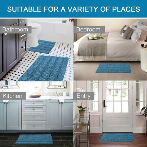 Miniatura 434 de H.VERSAILTEX Tapetes de baño antideslizantes para baño, alfombras de baño extragruesas de felpilla a rayas, tapetes de baño de 47" x 17", alfombras