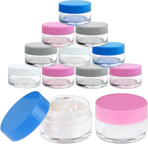 Beauticom - 12 tarros redondos de plástico transparente de doble pared gruesa a prueba de fugas de 0.71 oz/0.7 fl oz (0.7 onzas líquidas) con tapas