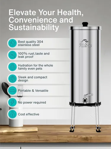 Miniatura 2 de Filteroo® Superoo - Sistema de filtro de agua por gravedad para encimera, 3.17 galones/12L, acero inoxidable 304, 2 filtros de carbono, purificador