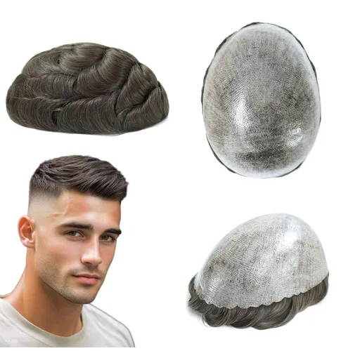 Miniatura 15 de HAIR NATURE Sistemas de reemplazo de cabello humano Toupee para hombre, 0.005 in, piel de polietileno inyectada, pelucas reales para hombres