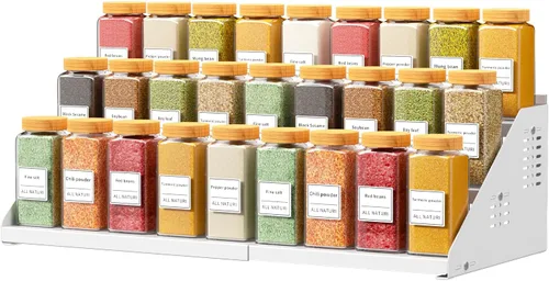 Miniatura 9 de RCHYFEED Organizador de especias para gabinete, estante de especias de 3 niveles expandible (13.4 a 21.8 pulgadas), estante de organización