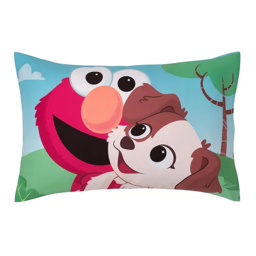 Miniatura 4 de Sesame Street Furry Friends - Juego de ropa de cama infantil de 4 piezas con diseño de elmo y cachorro azul, verde y rojo – edredón, sábana bajera