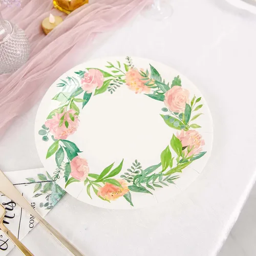 Miniatura 6 de Efavormart - Paquete de 25 platos de papel de primera calidad de flores primaverales de 9 pulgadas; platos llanos desechables de alta resistencia