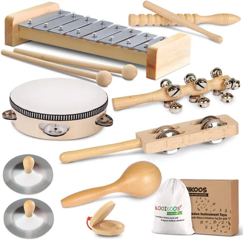LOOIKOOS Instrumentos musicales para niños pequeños, juego de música ecológico para niños preescolares educativo, instrumentos de percusión de