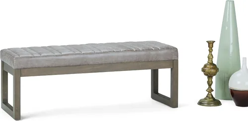 Miniatura 3 de SIMPLIHOME Casey - Banco otomano rectangular tapizado de cuero vegano de 48 pulgadas de ancho en gris gris topo envejecido, banco moderno