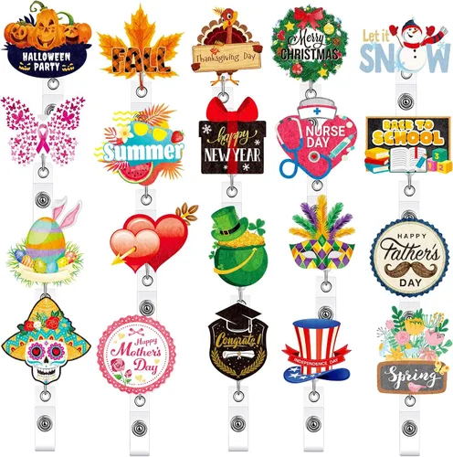 Miniatura 8 de Teling 20 carretes de insignias navideñas, regalos irlandeses, portatarjetas retráctiles de temporada, divertidos y bonitos, de fieltro de gnomo