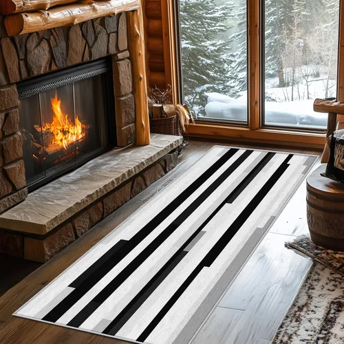 Miniatura 4 de Black and White Striped Runner Rug 2x4 Small - Hallway Runner Rug Stripe Pattern, Non Slip, Washable, Black and White Striped Home Decor Carpet for