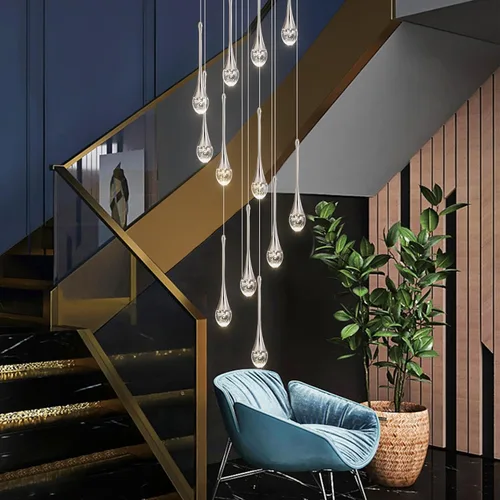 Miniatura 8 de Candelabro moderno de cristal para escalera, cromo pulido, 12 luces, H120 pulgadas, gran techo alto, espiral, regulable, LED, gota de lluvia