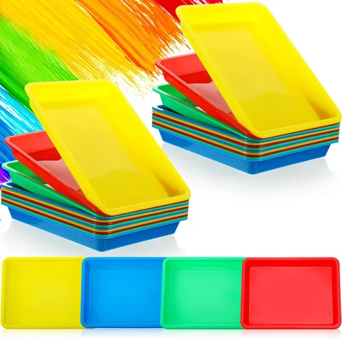 Jetec 12 bandejas de arte de plástico de 11.4 x 8.6 pulgadas, bandejas de arte multicolor para servir actividades a granel para aula y organizador