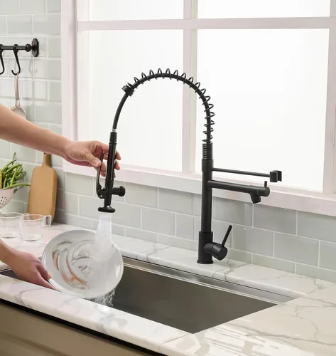 Miniatura 4 de Fapully - Grifo de cocina negro, grifo de fregadero de cocina comercial extraíble con rociador Negro mate
