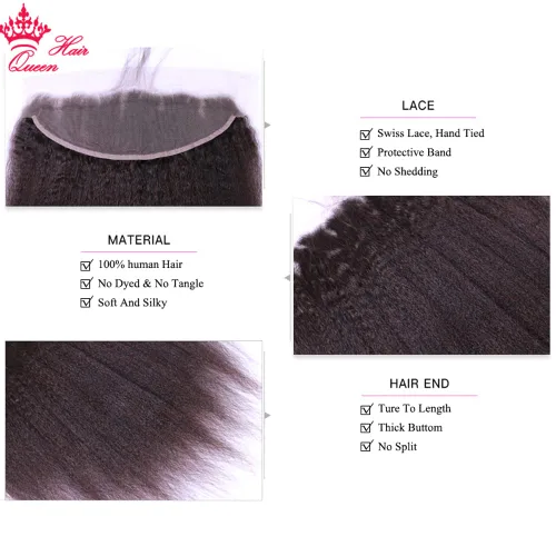 Miniatura 6 de Productos Pre-plucked brasileño rizado recto encaje frontal cierre con pelo de bebé virgen humano Yaki pelo recto natural (12 pulgadas)