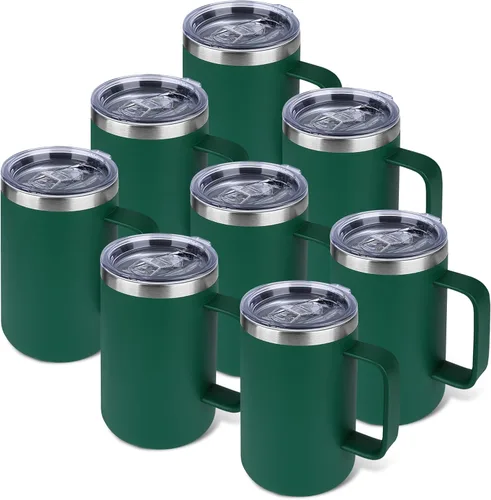 Miniatura 24 de Taza de café aislada de 22 onzas con asa y tapa a prueba de fugas, vaso de viaje de acero inoxidable de doble pared para viajes, oficina, hogar