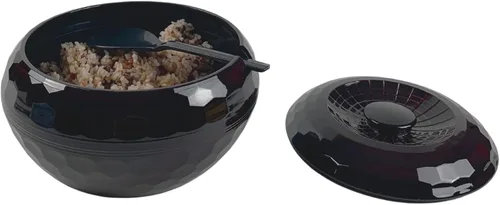 Miniatura 3 de JapanBargain 2073, cuenco de arroz con tapa y pala de paleta de arroz, recipiente de arroz japonés Ohitsu chino asiático restaurante arroz