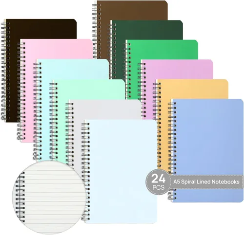 Miniatura 8 de miikoul Paquete de 12 cuadernos en espiral A5 rayados, 8.3" x 5.5", 60 hojas/120 páginas de papel con líneas anchas, cuadernos en espiral, papel