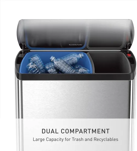 Miniatura 5 de simplehuman - Basurero rectangular para cocina con dos compartimentos para reciclaje, de 46 litros / 12.2 galones, de acero inoxidable cepillado