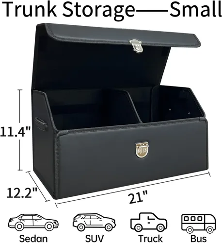 Miniatura 2 de Organizador de maletero Wuatow para coche, organizador de maletero para SUV y sedán, con tapa, multifuncional, caja de almacenamiento de carga Negro