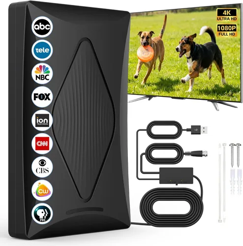 Antena de TV 2026 para TV Digital Interior, Antena Inteligente de Largo Alcance para Canales Locales, Compatible con 4k 1080p con Amplificador de