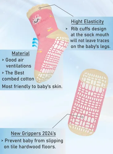 Miniatura 5 de RATIVE Calcetines de algodón antideslizantes antideslizantes con puños para bebés, niños y niñas