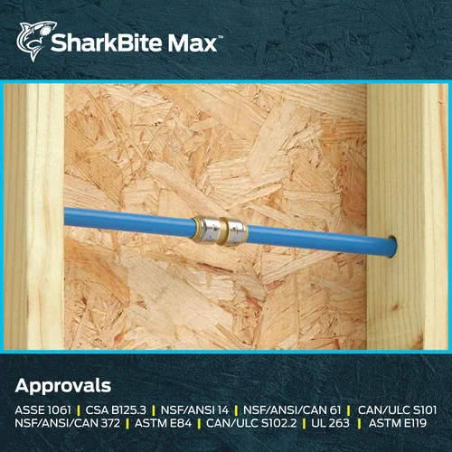 Miniatura 6 de SharkBite Max Acoplamiento de 1/2 Pulgada, Fabricado en los Estados Unidos, Paquete de 12, Accesorio de Plomería de Latón Push to Connect, UR008