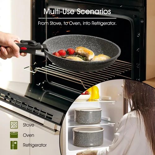 Miniatura 4 de ROSSETTO Juego de 7 ollas y sartenes antiadherentes de Francia, juego de utensilios de cocina de cerámica con mango extraíble, juego de utensilios