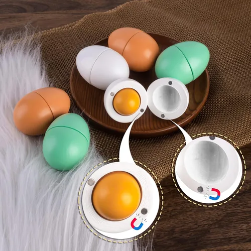 Miniatura 3 de WHOHOLL Huevos de madera de Pascua, juegos de comida para niños, huevos de madera resistentes con yema magnética separable, juguete de cocina
