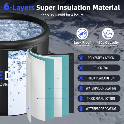 Miniatura 5 de Bañera de hielo XL mejorada para atletas, bañera de inmersión caliente y fría de 119 galones con cubierta para recuperación, terapia de agua fría