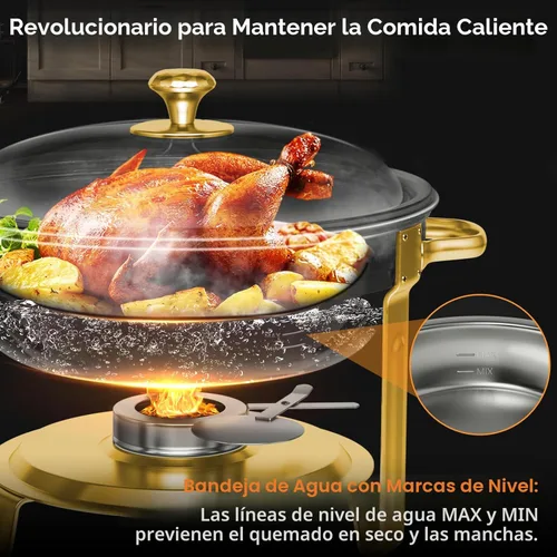 Miniatura 3 de Platos de roce para buffet, paquete de 4 platos redondos de acero inoxidable de 5 cuartos de galón para fiestas en casa, reuniones de Navidad