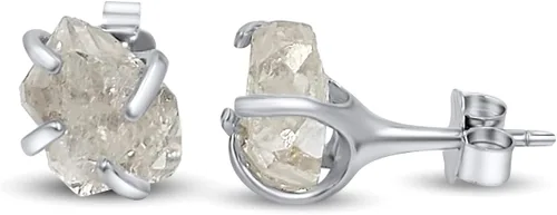 Miniatura 133 de Natural raw gemstone stud earrings with white gold over 925 sterling silver, 6 to 7mm rough genuine quality birthstone gift for her, Uniquelan