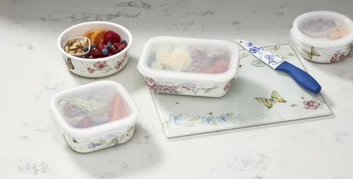 Miniatura 6 de Plato con divisiones Lenox, con dibujo de mariposas en la pradera, 9 pulgadas, Recipiente para servir y guardar, redondo, Blanco