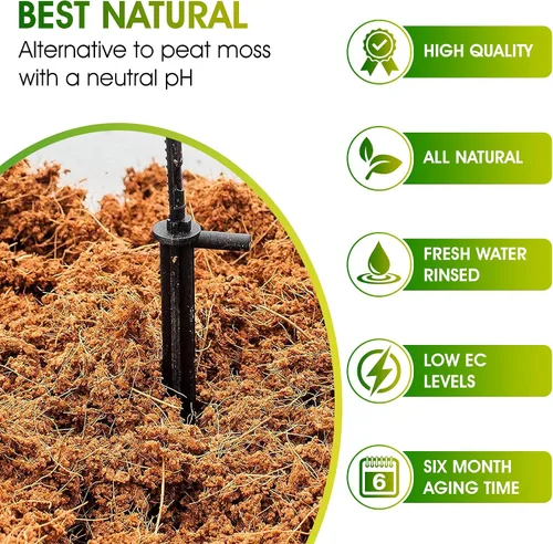 Miniatura 3 de Ladrillos de fibra de coco premium, 4 piezas, mezcla inicial de fibra de coco comprimida 100% orgánica con bajo equilibrio de EC y pH