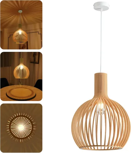 Lámpara colgante de madera, lámpara colgante de tejido natural, base E26, lámpara de araña hecha a mano de madera, lámpara colgante de mesa de