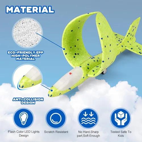 Miniatura 4 de Paquete de 3 juguetes de avión lanzador para niños, avión planeador de espuma LED de 12.6 pulgadas, 2 aviones catapulta con modo de vuelo, juguetes