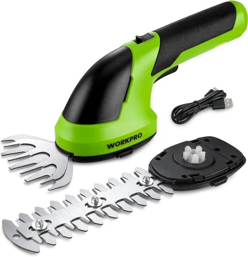 WORKPRO - Cizalla manual 2 en 1 para césped, setos y arbustos, inalámbrica, de 7.2 V, cizalla eléctrica con batería de litio recargable, incluye