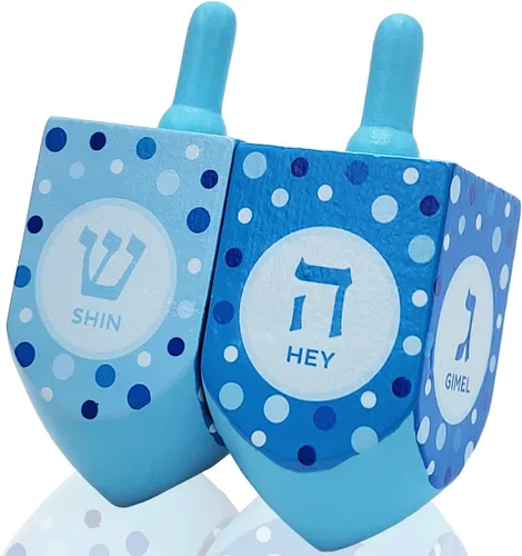 Miniatura 10 de The Dreidel Company Dreidels de Hanukkah de madera pintada a mano, extra grande, paquete de 10 diseños retro Dreidel 2-Multicolor